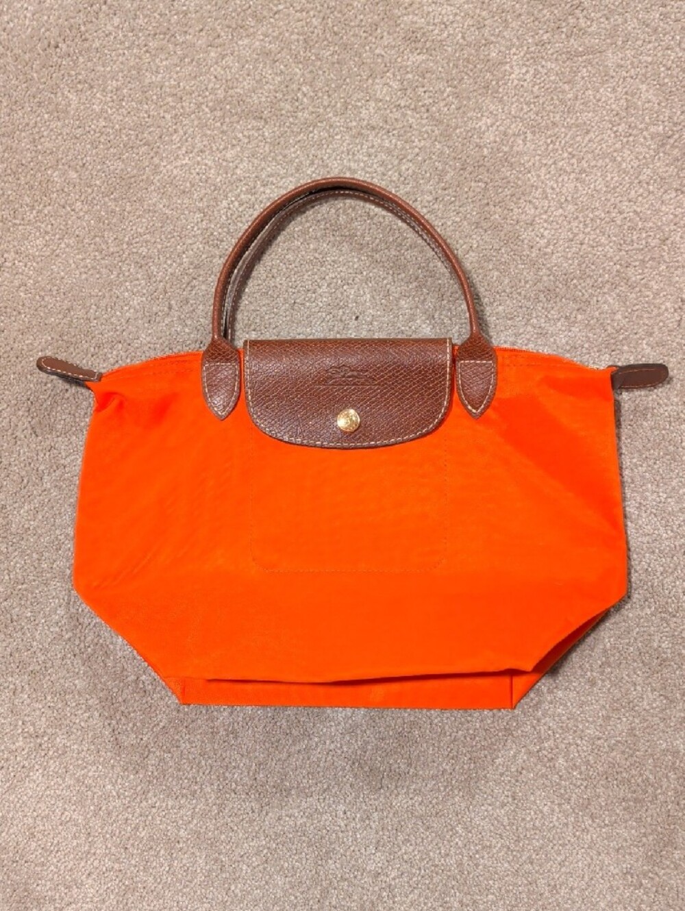 Longchamp Le Pliage Small Tote Orange Nylon Leather Trim